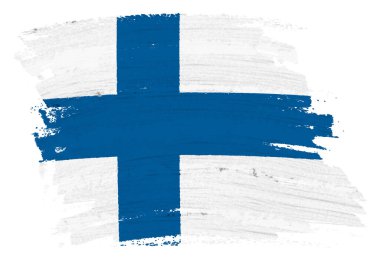 Finlandiya bayraklı arka plan boyası. Fırça darbesi. Kırpma yolu ile üç boyutlu resim.