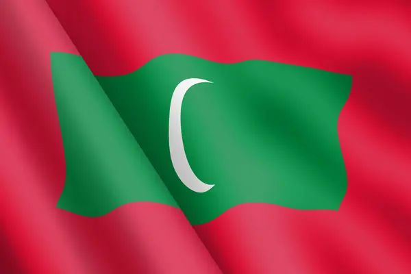 stock image A Maldives waving flag 3d illustration wind ripplemoon red green