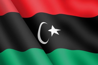 Bir Libya bayrağı sallıyor 3d illüstrasyon rüzgarı dalgalanması