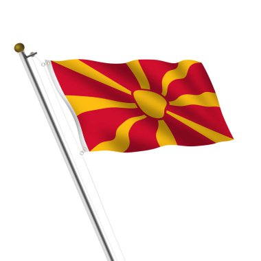 A North Macedonia flagpole 3d illustration on white with clipping path clipart