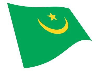 A Mauritania waving flag 3d illustration isolated on white with clipping path green yellow star crescent moon clipart