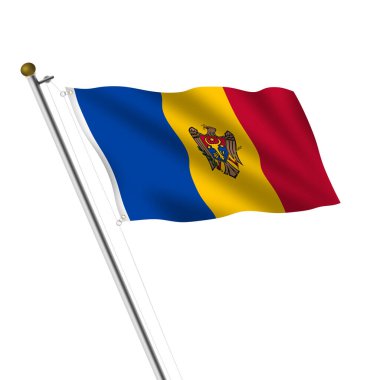 Kırpma yolu ile beyaz üzerine bir Moldova bayrak direği 3d illüstrasyon