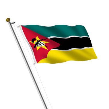 Bir Mozambik bayrak direği kırpma yolu ile beyaz üzerine 3d illüstrasyon