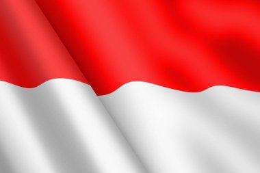 Bir Monako bayrağı sallıyor. 3D görüntü dalgalanması. Kırmızı beyaz Monte Carlo.