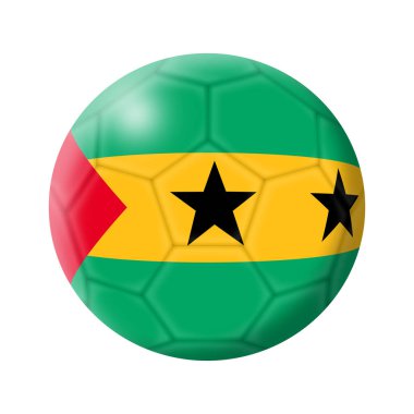 Bir Soa Tome ve Principe futbol topu illüstrasyonu beyaza izole edilmiş, kırpma yolu 3D illüstrasyon yeşil çizgiler kırmızı üçgen siyah yıldızlar