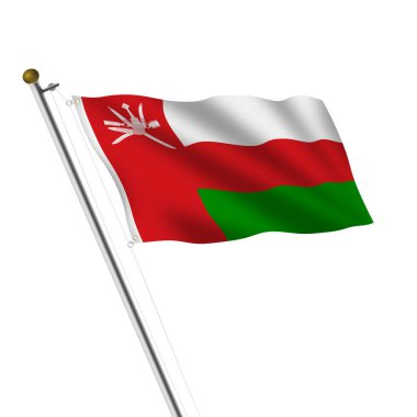 Umman bayrak direği. Beyaz, kesme yolu, kırmızı beyaz, yeşil hançer kılıçlı.