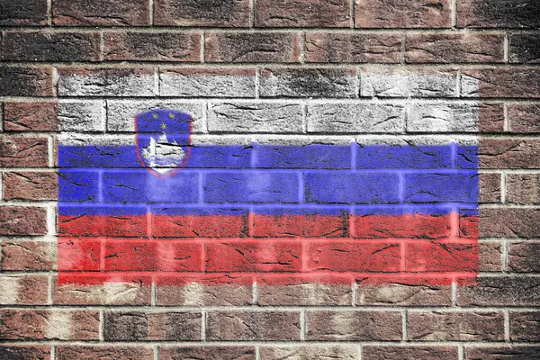 Eski tuğla duvar zemininde Slovenya bayrağı