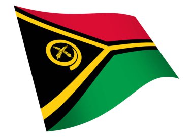 Bir Vanuatu dalgalı bayrak grafiği kesme yolu ile beyaz üzerine izole edilmiş 3D illüstrasyon sarı siyah kırmızı ve yeşil