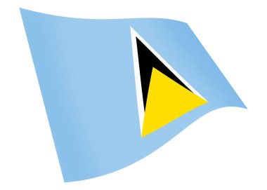 Bir Saint Lucia dalgalanan bayrak grafik kırpma yolu ile beyaz üzerinde izole mavi beyaz siyah üçgen