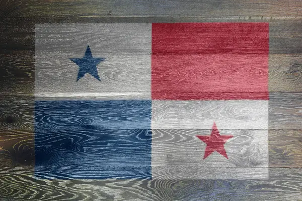 Kırsal eski ahşap zemin üzerinde bir Panama bayrağı Kırmızı beyaz mavi yıldızlar