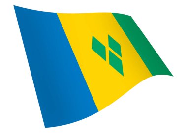 Bir Saint Vincent ve The Grenadines bayrağı sallıyor beyaz üzerine izole edilmiş mavi yeşil çizgili elmaslar.