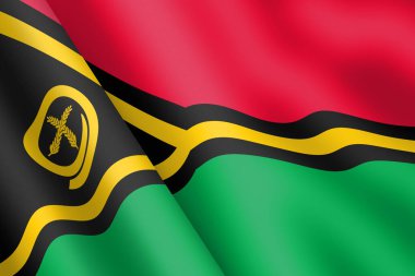 Bir Vanuatu dalgalanan 3D çizim hilal ve yıldızlar sarı, kırmızı ve yeşil