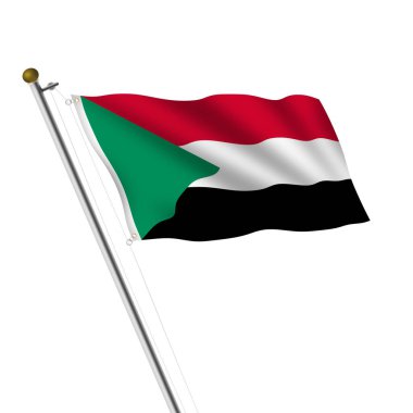 Kesme yolu beyaz üzerine bir Sudan bayrak direği 3d illüstrasyonu