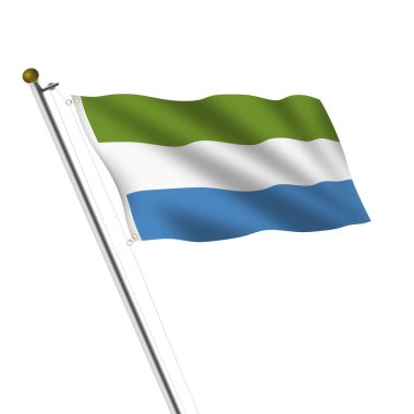 Bir Sierra Leone bayrak direği kesme yolu ile beyaz üzerine 3d illüstrasyon
