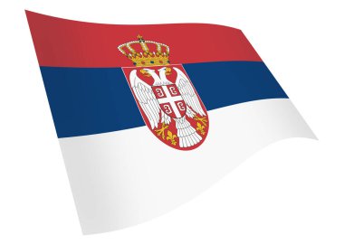 Kırpma yolu beyaz üzerinde izole edilmiş bayrak sallayan bir Sırbistan