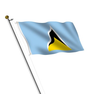 Bir Saint Lucia bayrak direği. Beyaz, kırpma yolu mavi, beyaz, siyah üçgen.