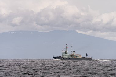 Kanada kuvvetleri torpido kurtarma gemisi Stikine Gürcistan Boğazı 'nda Nanaimo, Britanya Kolumbiyası, Kanada yakınlarında kuzeye doğru yelken açtı..