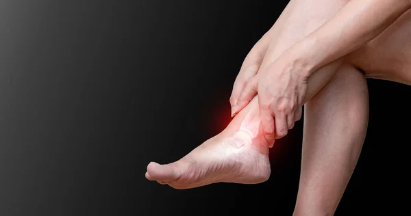 ankle osteoarthritis Joint pain, arthritis and ligaments on a black backgroun