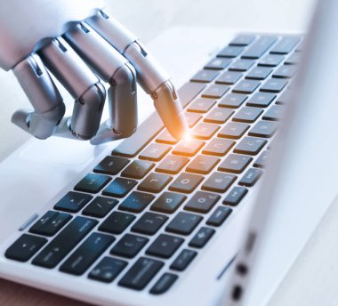 Yapay zeka kavramı, robot el tuşları bilgisayarı