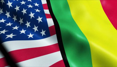 3 Boyutlu Dalgalanan Mali ve ABD Birleşmiş Bayrak Kapanışı Görünümü