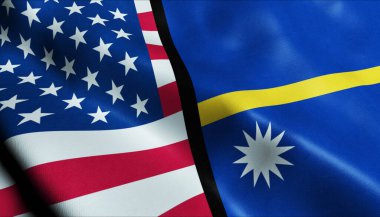 3D Dalgalanan Nauru ve ABD Birleşmiş Bayrak Kapanışı Görünümü