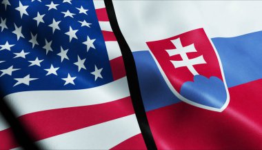 3 Boyutlu Dalgalanan Slovakya ve ABD Birleşmiş Bayrak Kapanışı Görünümü
