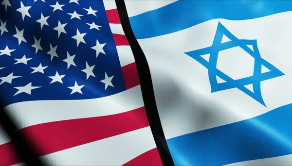 Sventolando Israele Stati Uniti America Merged Flag Visualizza Primo Piano — Foto Stock