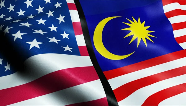 Vinka Malaysia Och Usa Fusionerad Flagga Närbild Visa — Stockfoto