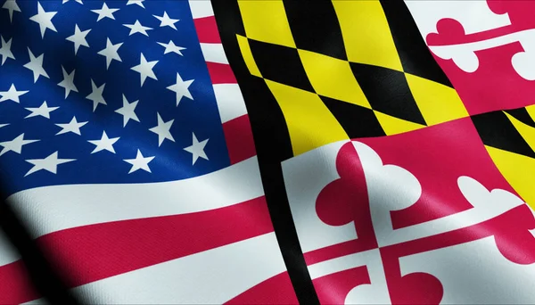 Hullámzás Maryland Usa Egyesített Zászló Closeup View — Stock Fotó