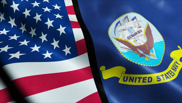 Winkende Marine Und Usa Fusionierten Flaggen Nahaufnahme — Stockfoto