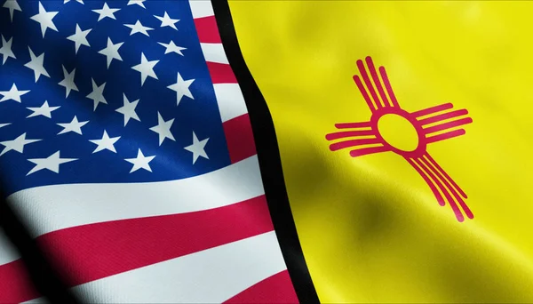 stock image 3D Waving New Mexico and USA Merged Flag Closeup View