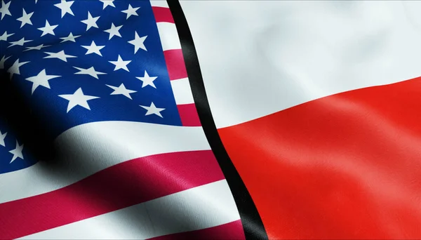 Acenando Com Polônia Eua Vista Fecho Bandeira Fusão — Fotografia de Stock