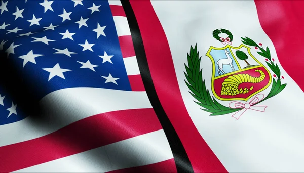 Vinka Peru Och Usa Fusionerad Flagga Närbild Visa — Stockfoto