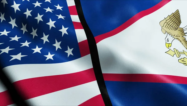 Ondeando Samao Estados Unidos Fusionada Bandera Vista Primer Plano — Foto de Stock