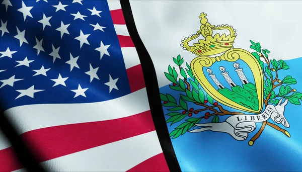 Waving San Marino Usa Merged Flag Closeup View — Stock Photo, Image