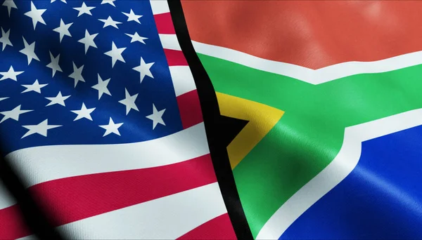 Viftande Sydafrika Och Usa Fusionerad Flagga Närbild Visa — Stockfoto