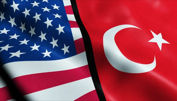 Boyutlu Dalgalanan Türkiye Abd Birleşmiş Bayrak Kapanışı Görünümü — Stok fotoğraf