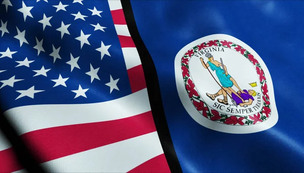 Vlnění Virginie Usa Sloučená Vlajka Closeup View — Stock fotografie