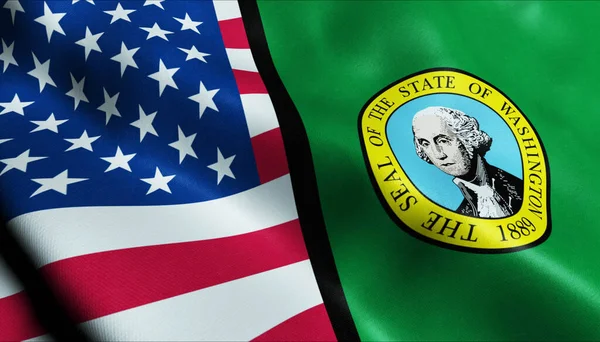 Waving Washington Usa Merged Flag Closeup View — Stock Photo, Image