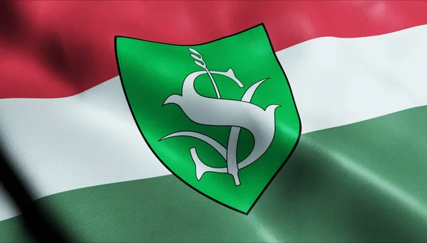 3D Illustration of a waving Hungary city flag of Sasd