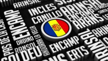 Andorra Şehirleri Kelime Bulutu Kolajı 3 boyutlu