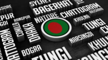 Bangladeş Şehirleri Kelime Bulut Kolajı 3 boyutlu