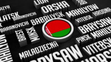 Belarus Şehirler Kelime Bulutu Kolajı 3 boyutlu