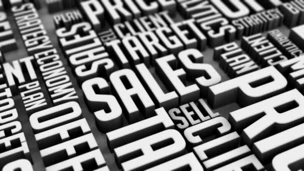 Κείμενο Πωλήσεων Που Περιβάλλεται Από Επιχειρηματικές Λέξεις — Αρχείο Βίντεο