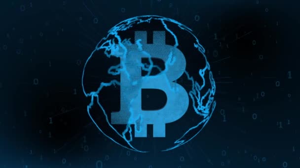 Symbol Bitcoina Planecie Ziemia — Wideo stockowe