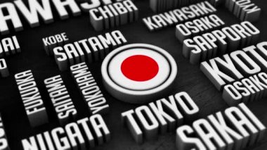 Japon Şehirleri Bulut Kolajı 3 boyutlu