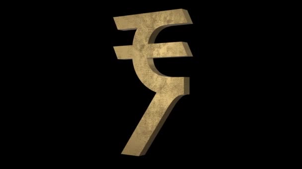 Символ Золотой Рупии Анимацией Вращения — стоковое видео