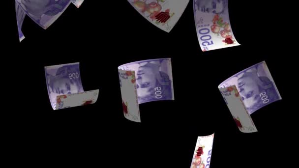 Israël Vallende Geld Bankbiljet Animatie Achtergrond — Stockvideo