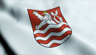 Karlovy Vary 'nin sallanan Çek şehir bayrağının 3 boyutlu görüntüsü