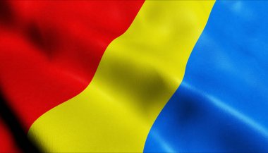 Krupka 'nın sallanan Çek şehir bayrağının 3D görüntüsü